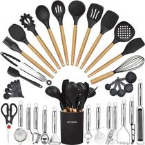 Conjunto de utensílios de cozinha BESTZMWK 35 unidades de silicone e madeira