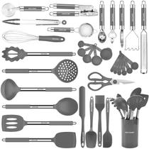 Conjunto de utensílios de cozinha BESTZMWK Silicone 32 unidades com suporte cinza