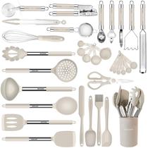 Conjunto de utensílios de cozinha BESTZMWK Silicone 33 unidades com suporte cáqui