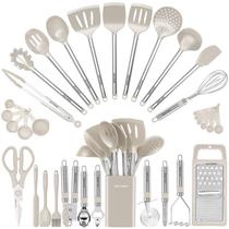 Conjunto de utensílios de cozinha BESTZMWK Silicone Cooking 33 Gadgets Khaki