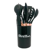 Conjunto de Utensilios de Cozinha Cabo Madeira Kit 12 Peças Preto