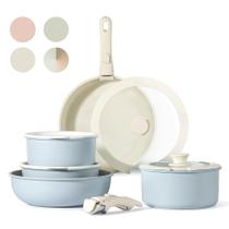 Conjunto de utensílios de cozinha CAROTE, 11 unidades antiaderentes com alça removível, azul