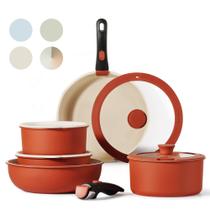 Conjunto de utensílios de cozinha CAROTE, 11 unidades antiaderentes com alça removível, vermelho