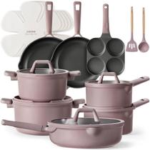 Conjunto de utensílios de cozinha CAROTE, 19 unidades, antiaderente, de indução, marrom rosado