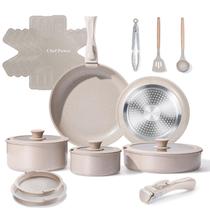 Conjunto de utensílios de cozinha Chef Power Ceramic Nonstick 19 peças Taupe Conjunto de utensílios de cozinha Chef Power Ceramic Nonstick 19 peças Taupe
