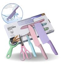 Conjunto de Utensílios de Cozinha Colorido - Kit com Facas, Tesoura e Descascador (5 Peças) Conjunto de Utensílios de Cozinha Colorido - Kit com Facas, Tesoura e Descascador (5 Peças)