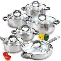 Conjunto de utensílios de cozinha Cook N Home Basic Panelas e frigideiras de 12 peças Conjunto de utensílios de cozinha Cook N Home Basic Panelas e frigideiras de 12 peças