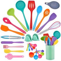 Conjunto de utensílios de cozinha cozinha cozinha (28Pcs), P&ampP CHEF Color Baking Utensils Espátulas, Silicone resistente ao calor para panelas antiaderente, copos de medição /luvas de forno /mat/holder /separador de ovos