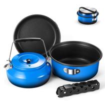 Conjunto de utensílios de cozinha de acampamento Odoland, 5 peças azuis antiaderentes