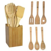 Conjunto De Utensílios De Cozinha De Bambu 6 Peças Colher De Madeira Espátula Ferramentas De Mistura