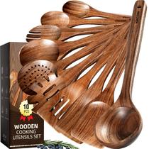 Conjunto de Utensílios de Cozinha de Madeira Kikcoin 10 Peças em Madeira Teca Conjunto de Utensílios de Cozinha de Madeira Kikcoin 10 Peças em Madeira Teca