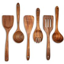 Conjunto de utensílios de cozinha de madeira, madeira de teca, 6 unidades para cozinhar Conjunto de utensílios de cozinha de madeira, madeira de teca, 6 unidades para cozinhar