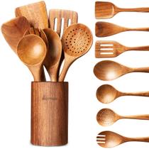 Conjunto de utensílios de cozinha de madeira WOTTISH de 8 peças com suporte de utensílios