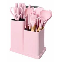Conjunto de Utensílios de Cozinha de Silicone, 19 Peças, Rosa