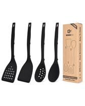 Conjunto de utensílios de cozinha de silicone Bundlepro, pacote com 4 (preto)