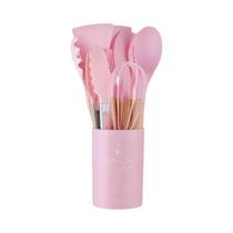Conjunto De Utensílios De Cozinha De Silicone Com 12 Peças, Cabo De Madeira, Espátula Antiaderente,