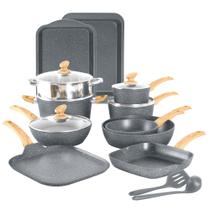 Conjunto de utensílios de cozinha DishDelight, 17 peças, antiaderente, granito, cinza