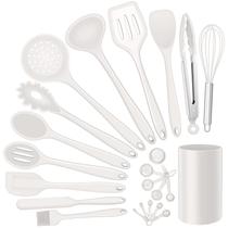 Conjunto de utensílios de cozinha E-far, 23 peças de silicone branco com suporte Conjunto de utensílios de cozinha E-far, 23 peças de silicone branco com suporte