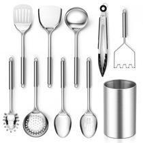 Conjunto de utensílios de cozinha E-far de 10 peças em aço inoxidável com suporte