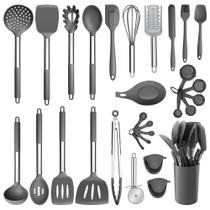 Conjunto de utensílios de cozinha E-far de 30 peças com suporte cinza silicone