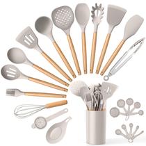 Conjunto de utensílios de cozinha E-far Silicone com suporte de 25 peças cáqui Conjunto de utensílios de cozinha E-far Silicone com suporte de 25 peças cáqui