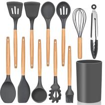 Conjunto de utensílios de cozinha E-far Silicone de 12 peças com suporte cinza Conjunto de utensílios de cozinha E-far Silicone de 12 peças com suporte cinza