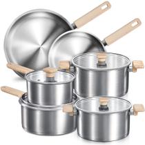 Conjunto de utensílios de cozinha em aço inoxidável CAROTE, 10 unidades com tampas de vidro