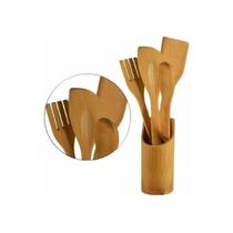 Conjunto De Utensílios de Cozinha Em Bambu 5 Peças