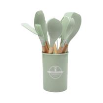 Conjunto De Utensílios De Cozinha Em Silicone 12 Peças Com Cabo De Madeira Resistente Ao Calor: