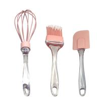 Conjunto de Utensílios de Cozinha em Silicone 3 Peças - Rosa