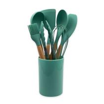 Conjunto de Utensílios de Cozinha em Silicone, 8 Peças, Verde Escuro Prático e Durável