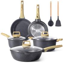 Conjunto de utensílios de cozinha GiPP: panelas e frigideiras antiaderentes, 10 unidades de granito branco Conjunto de utensílios de cozinha GiPP: panelas e frigideiras antiaderentes, 10 unidades de granito branco