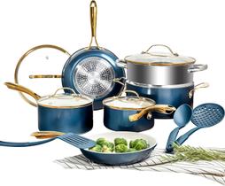Conjunto de Utensílios de Cozinha Gotham Steel 15 Peças - Cerâmica Antiaderente Azul Marinho