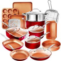 Conjunto de utensílios de cozinha Gotham Steel de 20 peças: panelas e frigideiras antiaderentes, vermelho