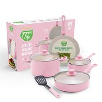 Conjunto de utensílios de cozinha GreenLife de 8 peças de cerâmica antiaderente rosa Conjunto de utensílios de cozinha GreenLife de 8 peças de cerâmica antiaderente rosa