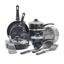 Conjunto de utensílios de cozinha GreenLife Soft Grip de 16 peças Black Diamond Conjunto de utensílios de cozinha GreenLife Soft Grip de 16 peças Black Diamond