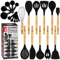Conjunto de utensílios de cozinha Kaluns Silicone, 21 peças, alça de madeira Conjunto de utensílios de cozinha Kaluns Silicone, 21 peças, alça de madeira