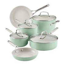 Conjunto de utensílios de cozinha KitchenAid, cerâmica anodizada rígida, antiaderente, 10 unidades Conjunto de utensílios de cozinha KitchenAid, cerâmica anodizada rígida, antiaderente, 10 unidades