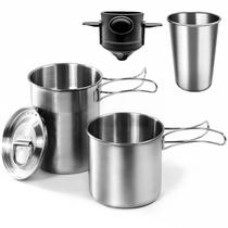 Conjunto de utensílios de cozinha KOKKOYA Camping Pot em aço inoxidável 4 unidades Conjunto de utensílios de cozinha KOKKOYA Camping Pot em aço inoxidável 4 unidades