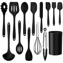 Conjunto de utensílios de cozinha LIANYU 14 peças com suporte de silicone preto Conjunto de utensílios de cozinha LIANYU 14 peças com suporte de silicone preto