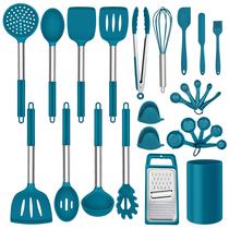 Conjunto de utensílios de cozinha LIANYU 27 PCS com suporte azul silicone
