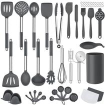 Conjunto de utensílios de cozinha LIANYU 43 unidades com suporte cinza Conjunto de utensílios de cozinha LIANYU 43 unidades com suporte cinza