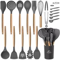 Conjunto de utensílios de cozinha MIBOTE 17 peças de silicone com suporte cinza