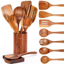 Conjunto de utensílios de cozinha Mooues, 9 peças de madeira de teca natural