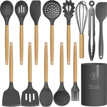 Conjunto de utensílios de cozinha Oannao 14 peças de silicone com suporte cinza Conjunto de utensílios de cozinha Oannao 14 peças de silicone com suporte cinza