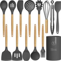 Conjunto de utensílios de cozinha Oannao 14 peças de silicone com suporte cinza