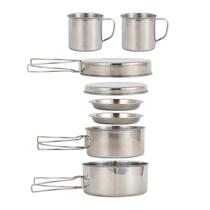 Conjunto De Utensílios De Cozinha Para Camping Ao Ar Livre 8 Peças Em Aço Inoxidável Panela Prato