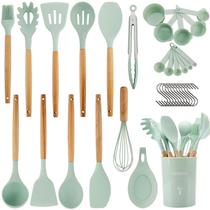 Conjunto de utensílios de cozinha QMVESS 35 unidades de silicone com cabo de madeira