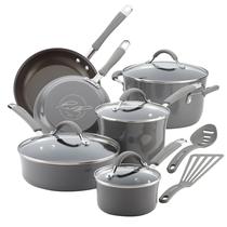 Conjunto de utensílios de cozinha Rachael Ray Cucina, antiaderente, 12 peças de sal marinho Conjunto de utensílios de cozinha Rachael Ray Cucina, antiaderente, 12 peças de sal marinho