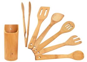 Conjunto de utensílios de cozinha RoyalHouse Wooden 7 peças de bambu Conjunto de utensílios de cozinha RoyalHouse Wooden 7 peças de bambu